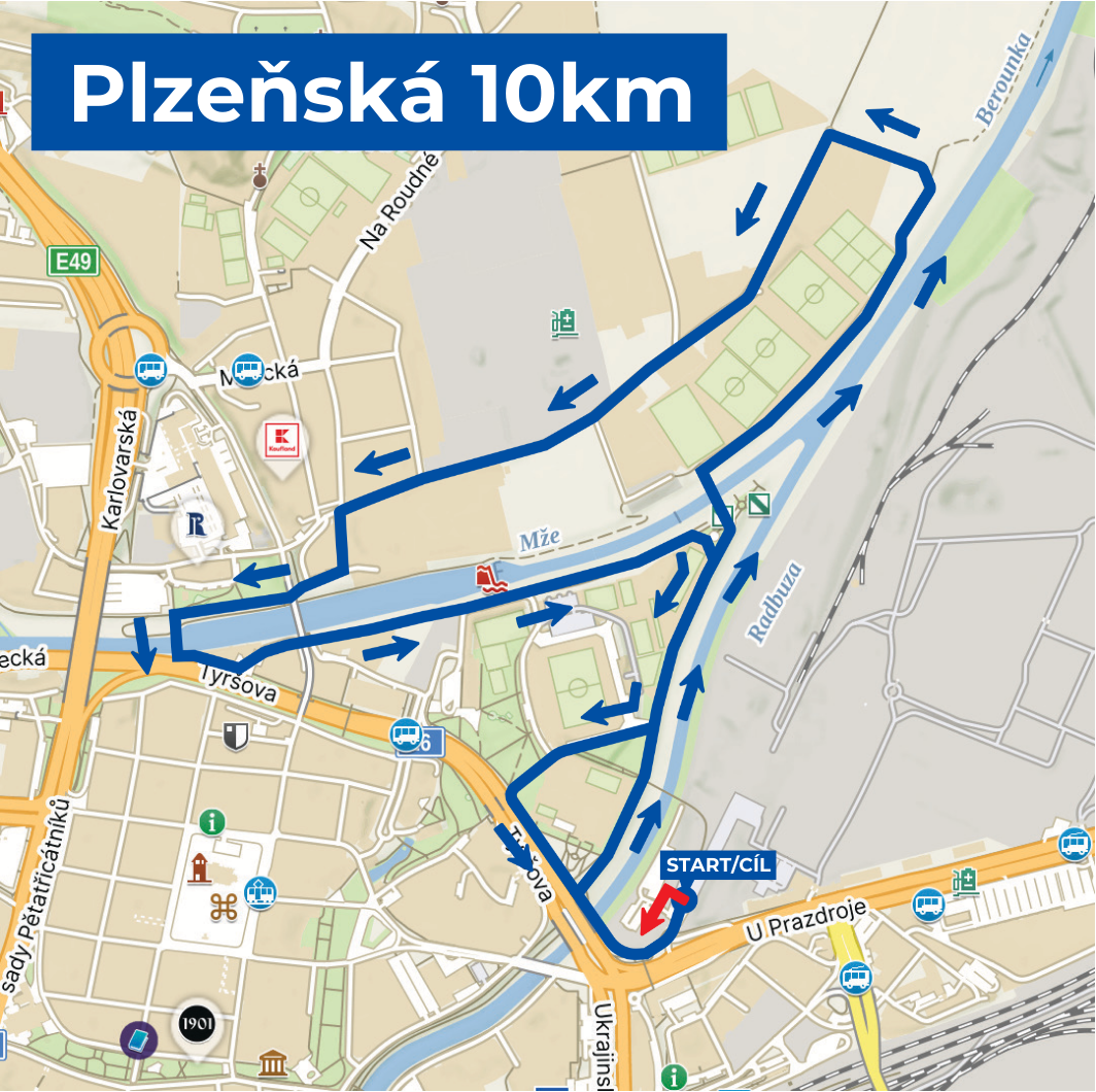 Mapa trasy štafety 3 krát 5 kilometrů